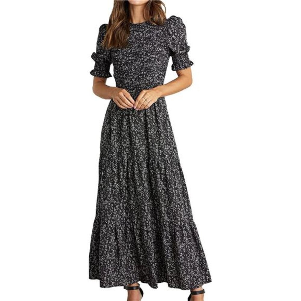 BTFBM Women Casual Summer Dresses 2025 Spring Crew Neck Ruffle Short Sleeve